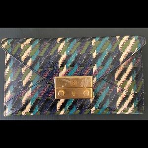 Tory Burch Juliette Tweed Patent Envelope Wallet
